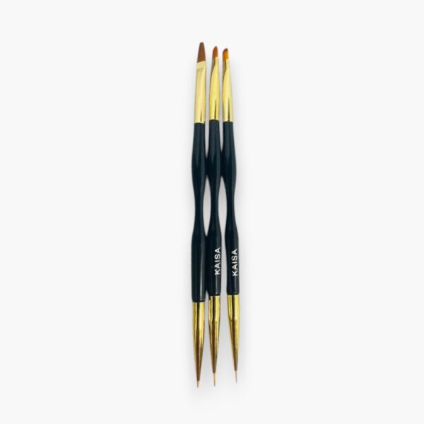 Kit 3 Pincéis Duplo Kaisa para Gel, Acrílico e Decoração