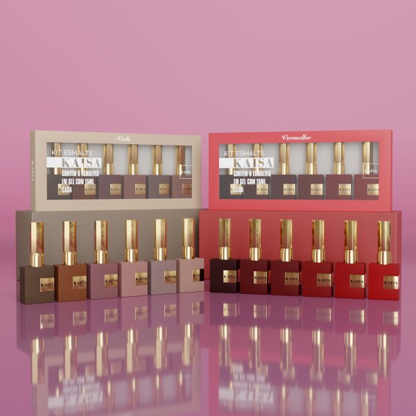 Kit com 6 Esmaltes em Gel KAISA 15ml – Vermelho & Nude