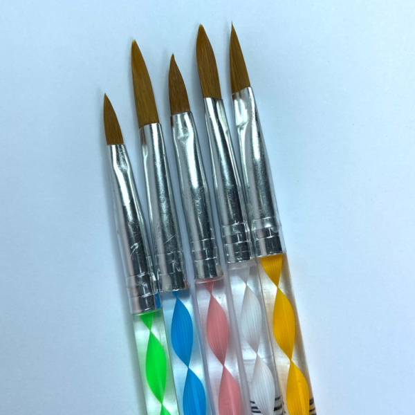 Kit com 5 Pincéis Porcelana Acrílico Cabo Espiral – Ideal para Unhas de Gel e Fibra - Imagem 2